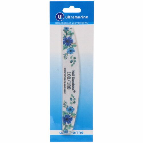 Пилка наждачная профессиональная «тьери», синие цветы, 100/180грит, 2,8*17,8см (блистер Ultramarine)