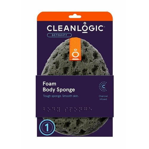 Губка-спонж для тела с древесным углем / Cleanlogic Detoxify Charcoal Foam Body Sponge