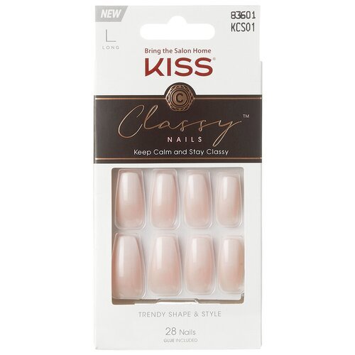 Kiss Набор накладных ногтей с клеем 'Вечная классика', форма ногтей балерина, максимальная длина 28 шт, Classy Nails KCS01C