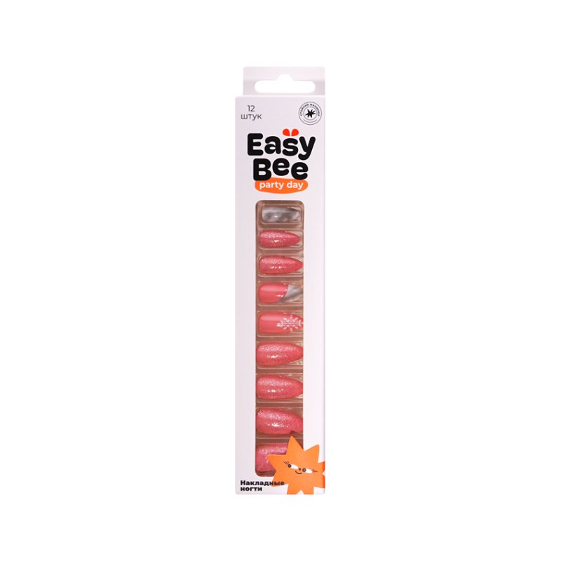 Набор накладных ногтей с клеевыми стикерами EASYBEE BASE Pink Marble 12 шт + клеевые стикеры 24 шт