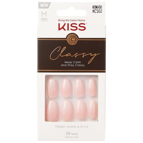 Kiss Набор накладных ногтей с клеем 'Изысканная классика', форма ногтей балерина, средняя длина 28 шт, Classy Nails KCS02C