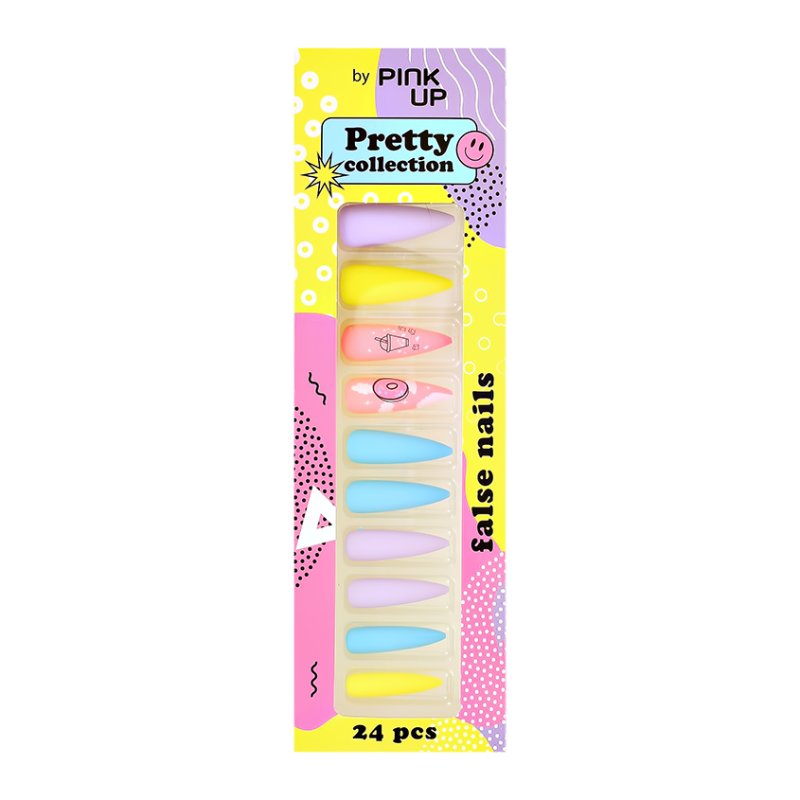 Набор накладных ногтей с клеевыми стикерами PINK UP PRETTY COLLECTION 24 шт+ клеевые стикеры 24 шт тон 05