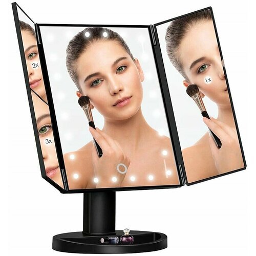 Настольное 3D зеркало с подсветкой и с увеличением для макияжа, раскладное, 24 LED лампы