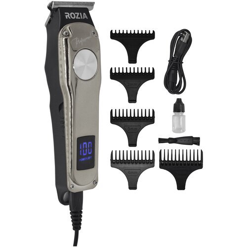 Профессиональная машинка для стрижки волос RoziaPro , уход за лицом, Триммер RoziaPro, серебристый, для оконтовки, с LED дисплеем, серебряный