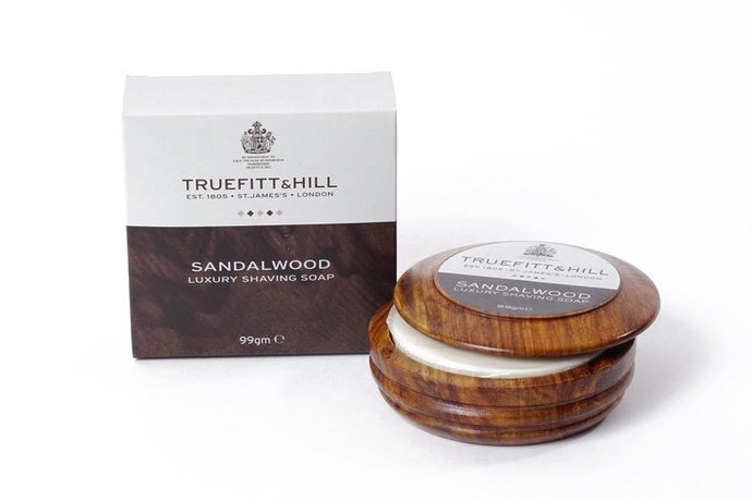 Truefitt&Hill Sandalwood Luxury Shaving Soap in wooden bowl