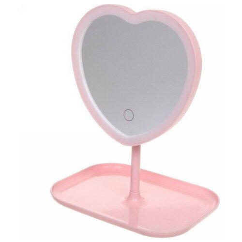 Зеркало настольное с подсветкой на подставке «Mary Touch - Heart», цвет розовый, USB, 20*29см