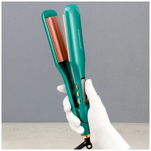 Щипцы-гофре для прикорневого объема волос ProMozer MZ-7098/керамическое покрытие полотен/LED индикатор и регулировка температуры 100-230 C/зеленые
