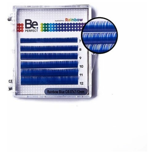Ресницы Цветные Be Perfect Rainbow Blue MINI 6 Линий D, 0,07, 7-12 mm