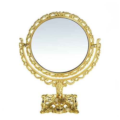 Зеркало настольное / Зеркало косметическое 'Версаль - Круг', цвет золото, двухстороннее, 24см.