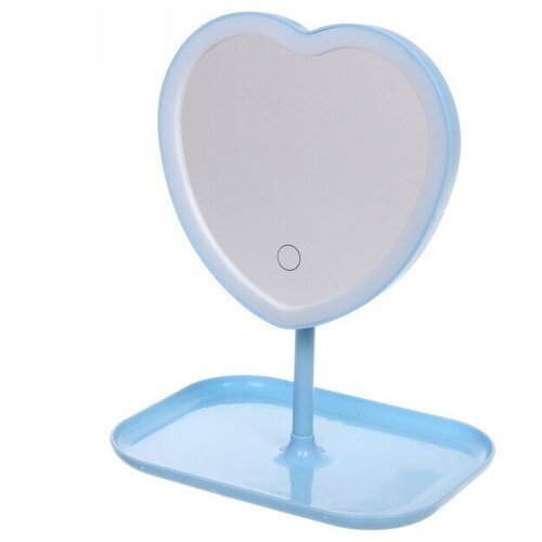 Зеркало настольное с подсветкой на подставке «Mary Touch - Heart», цвет голубой, USB, 20*28см