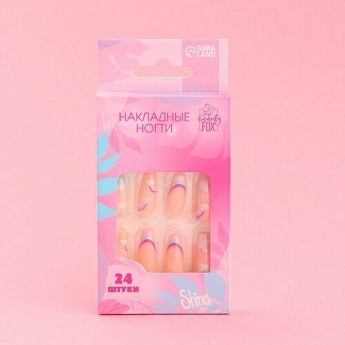 Beauty Fox Накладные ногти «Летний Vibe», 24 шт, клеевые пластины, форма балерина, цвет глянцевый розовый/бежевый/голубой