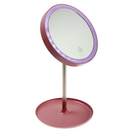 Зеркало косметическое ENERGY EN-758, LED подсветка, d=15 см, 4хААА (не в комплекте), розовое